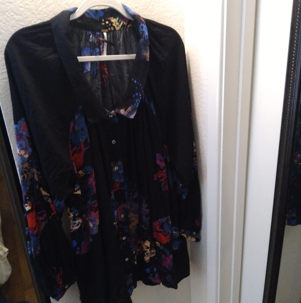 Free People sheer floral collared top